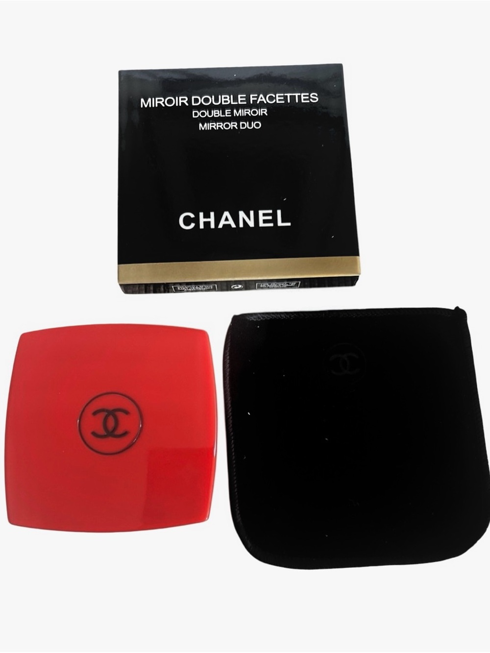 CHANEL Red Compact Mirror Duo with Black Pouch